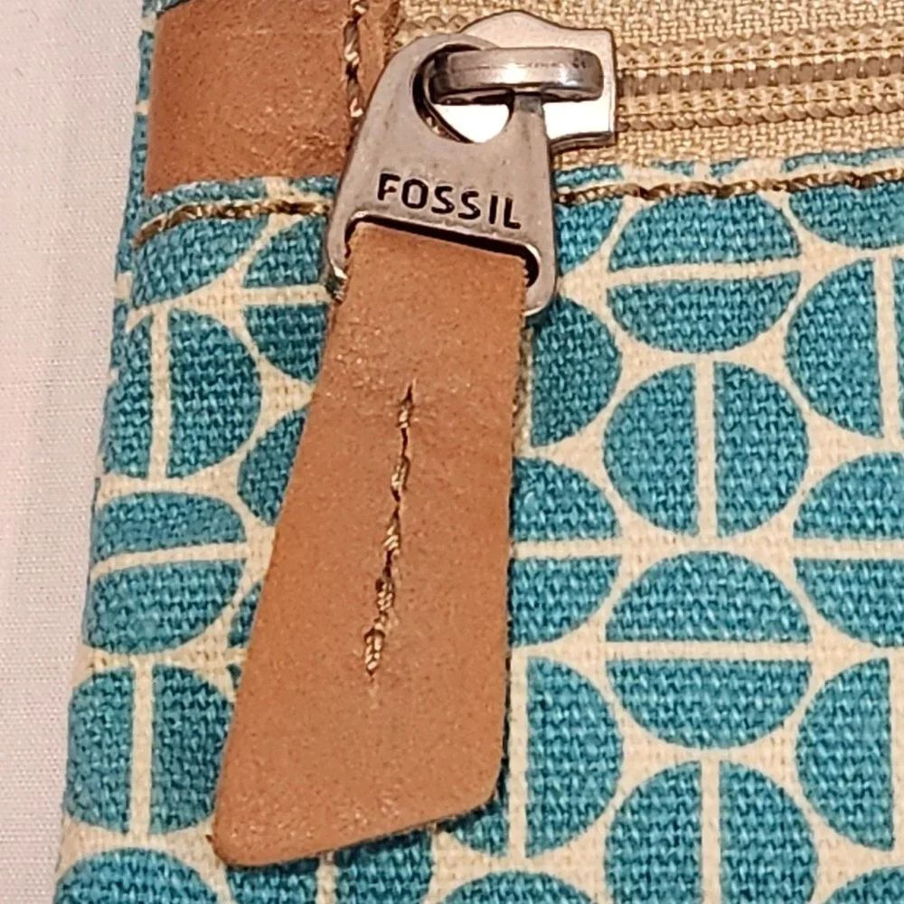Fossil Canvas Side Zip Bag Turquoise‎ Geometric Pattern 10